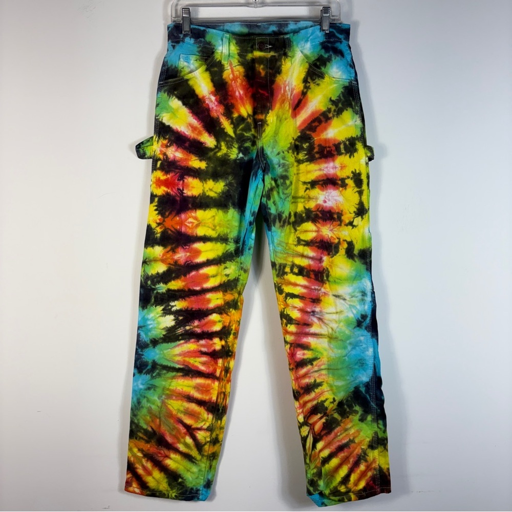 ❤️ Dickies Custom Hand-Dyed Carpenter Pants Rainbow Tie Dye Workwear 30